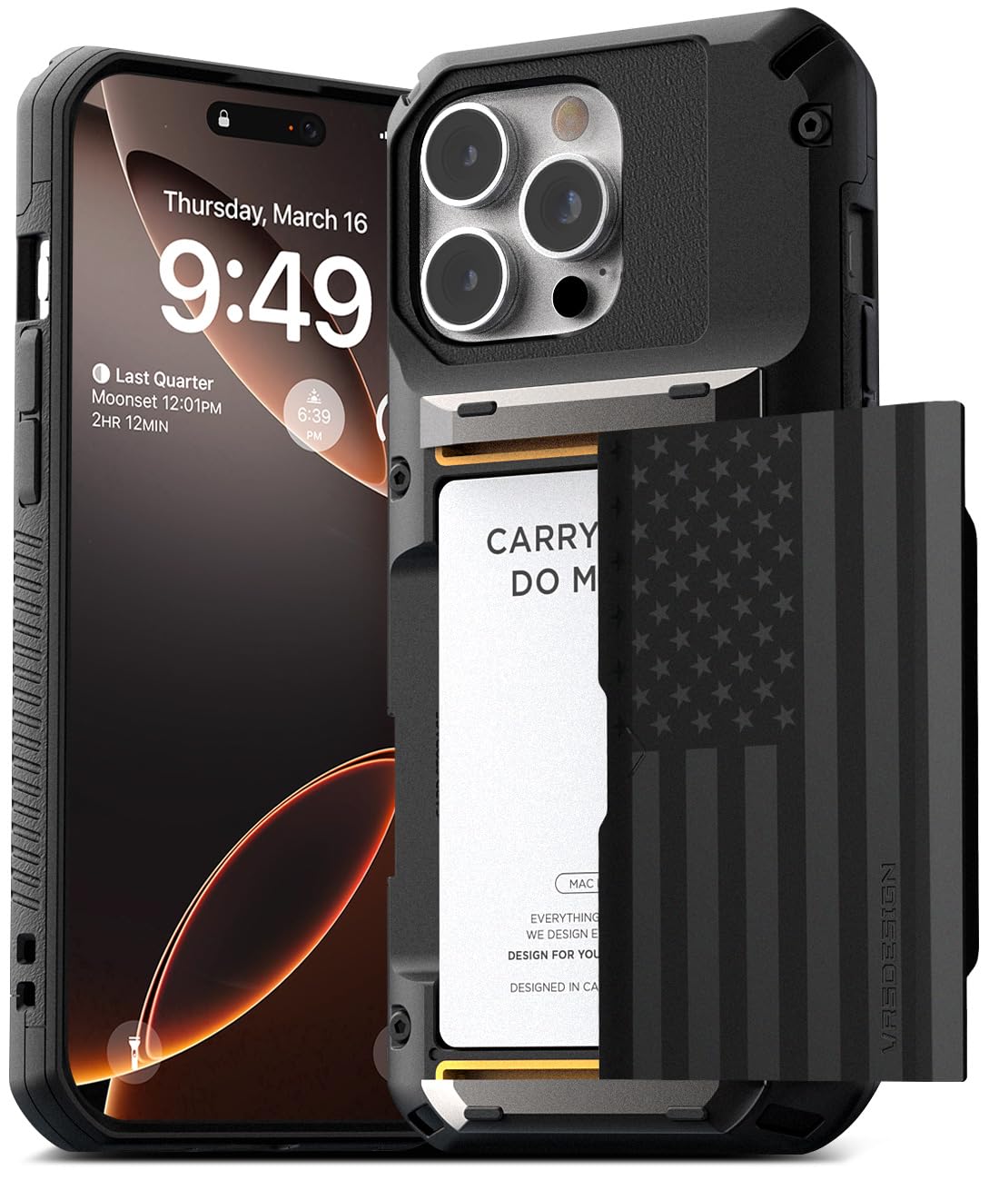 VRS DESIGN Damda Glide Pro Card Holder Case for iPhone 16 Pro Max (2024), Sturdy Semi Auto Card Slot Wallet [4 Cards] Case Designed for iPhone 16 Pro Max (2024) Liberty Black