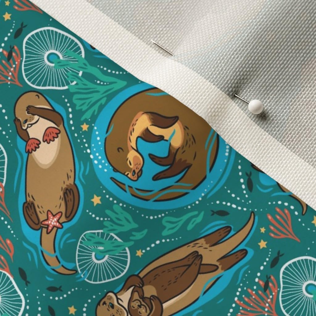 Spoonflower Fabric - Love Otters Otter Animals Green Sea Sweet Swim Floating Couple River Printed on Upholstery Velvet Fabric Fat Quarter - Upholstery Home Decor Bottomweight Apparel