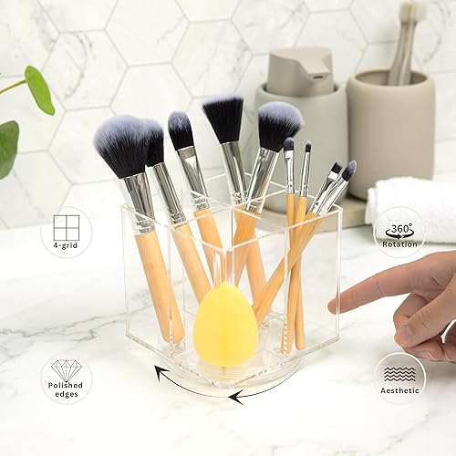 Miniatura 2 de Organizador de brochas de maquillaje, organizador de maquillaje giratorio con 4 compartimentos, perfecto para herramientas de belleza, papelería,
