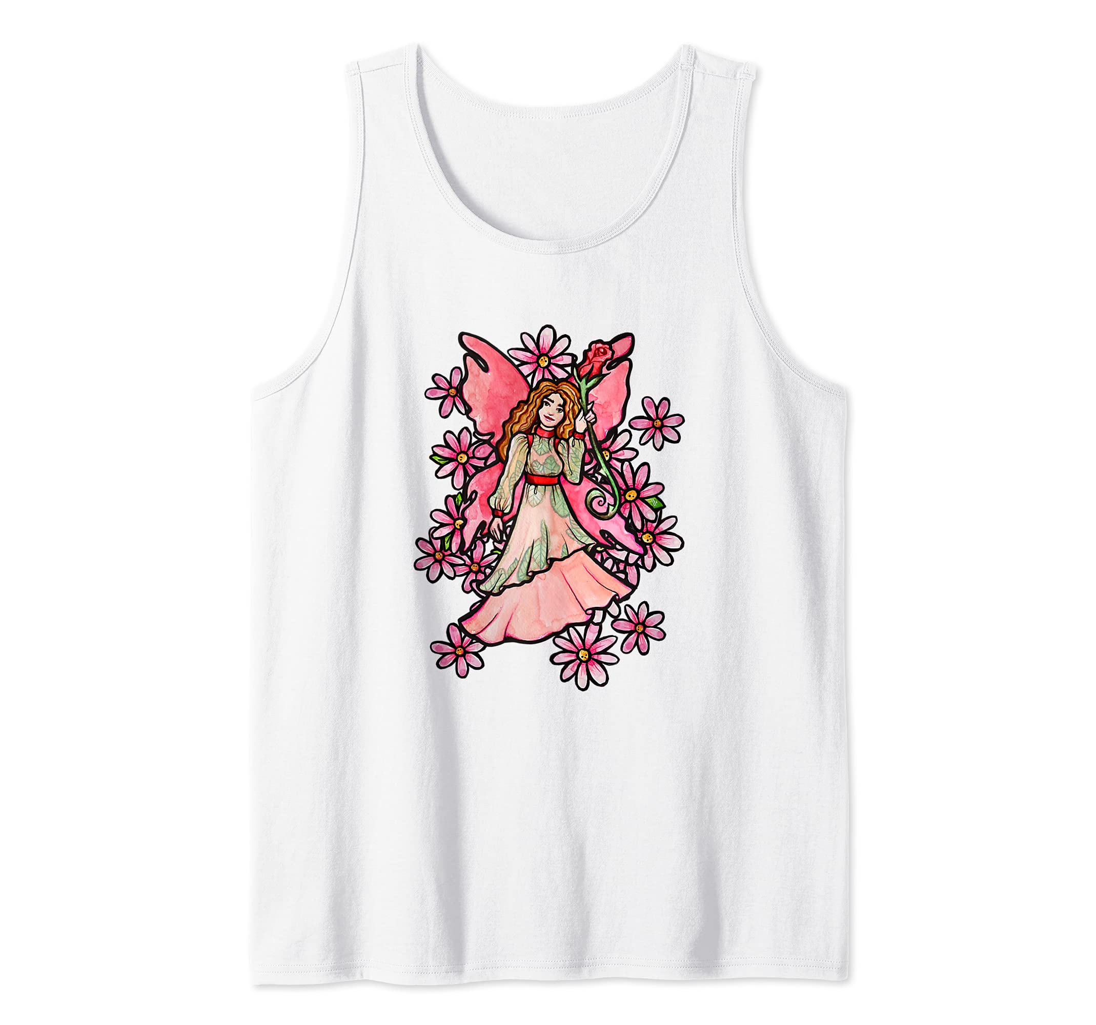 Cute Pink Fairy Garden Art Faerie Gardeners Tank Top, White