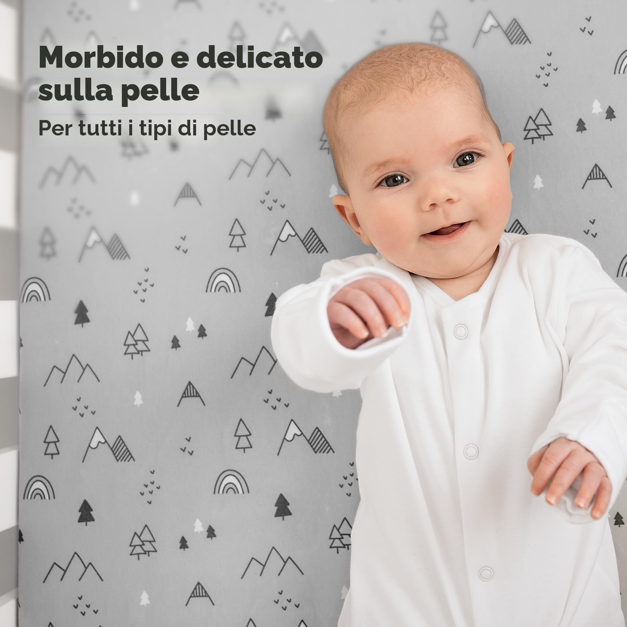 Lenzuolo con angoli per lettino da 70x140 - Set di lenzuola per lettino da bambino, composto da un lenzuolo con angoli e due lenzuolini per lettino, in cotone (Woodland)