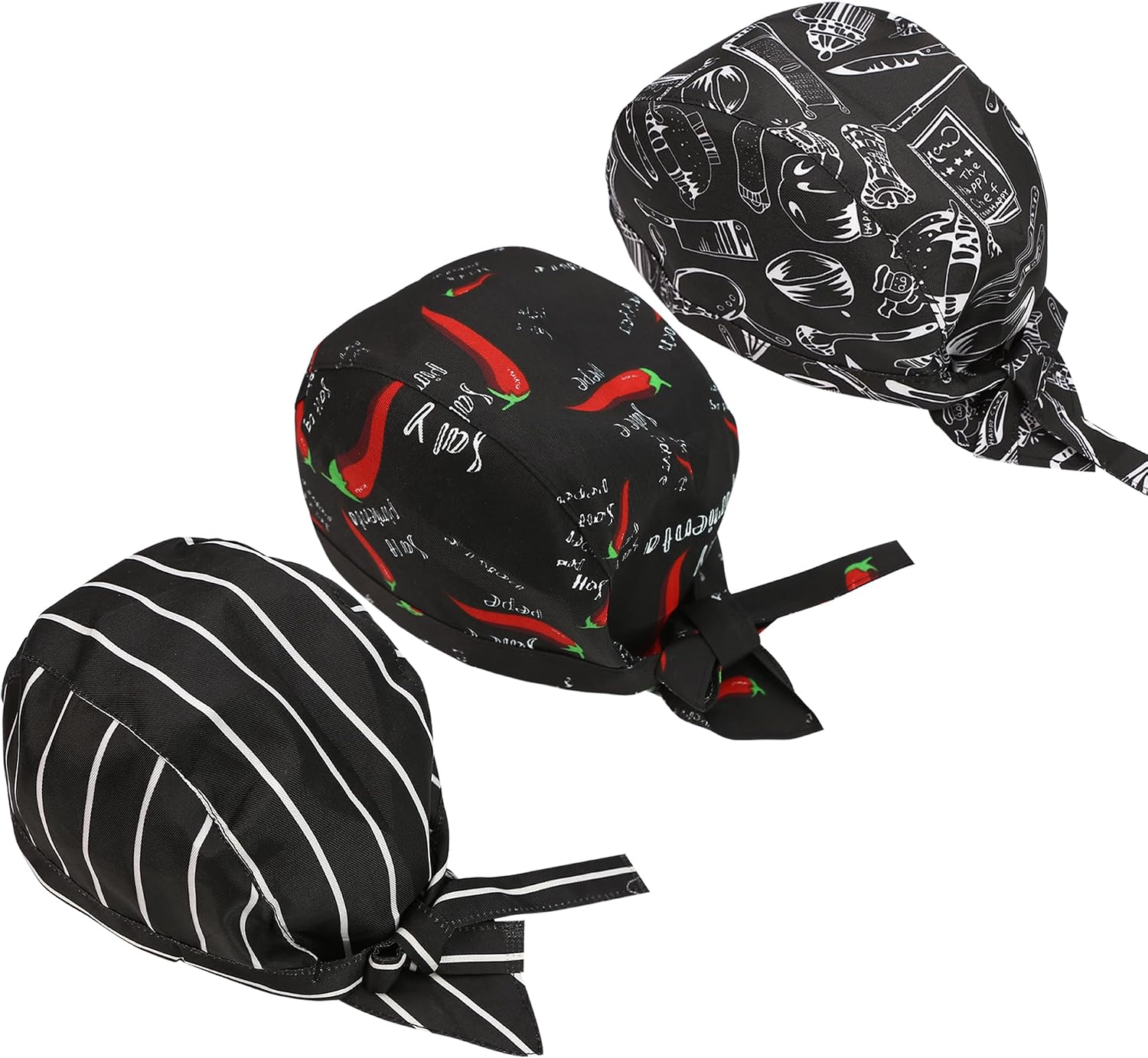 3 Packs Professional Head Scarf for Men and Women - Chef Gorro de para Hombre Cooking Skull Caps, Cook Hats, for Bandana Scarves Cover, Ribbon Kitchen Catering Turban Cap Multi