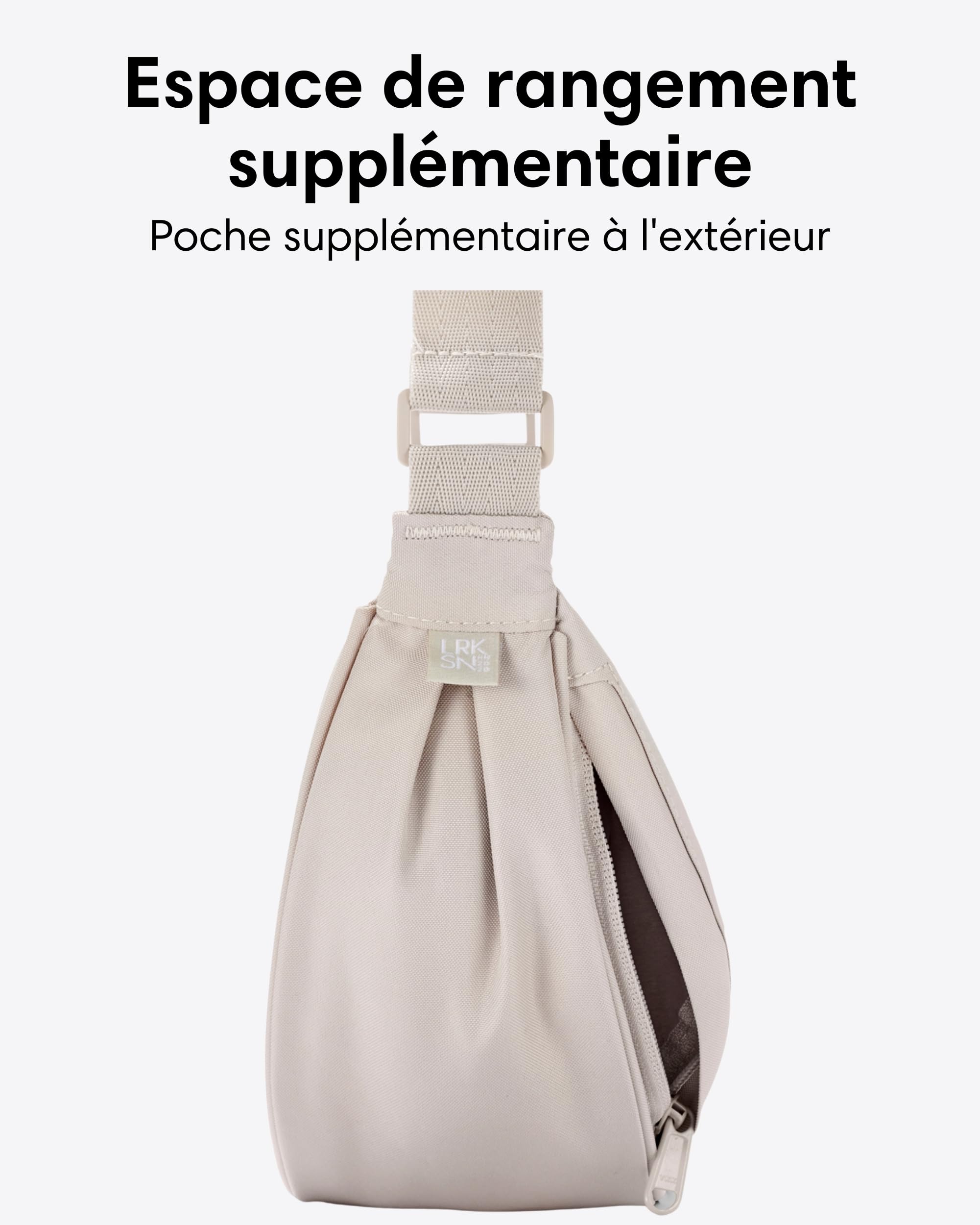 LARKSON Sac Bandoulière Femme Beige - Solveig Small - Sac a Main Tendance pour Voyage, Shopping, Quotidiens - Sac Banane Tissu - Petit Sacoche Demi Lune - Imperméable
