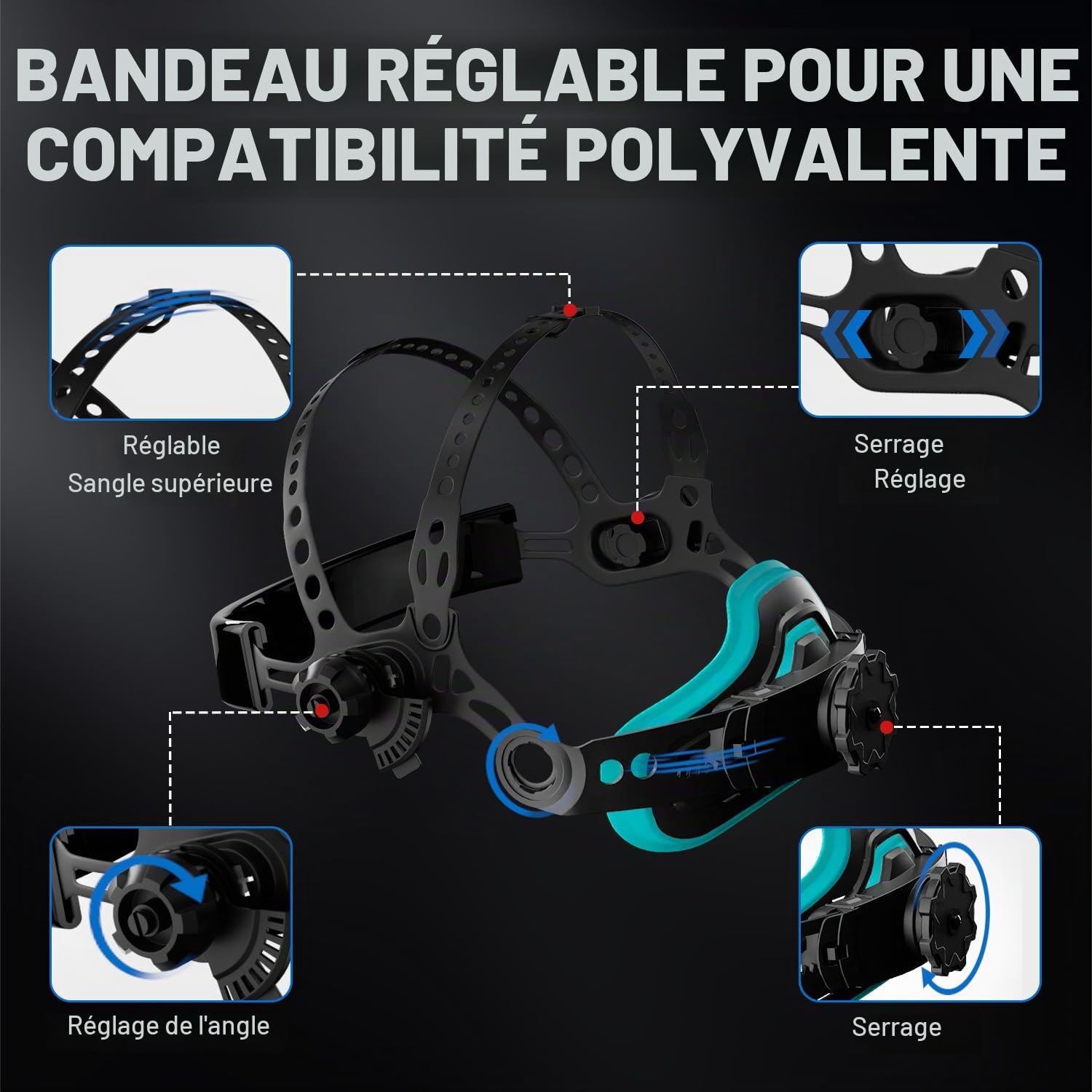 ANDELI Casque de soudage – 180 ° panoramique à 6 capteurs d'arc, True Color, obscurcissement automatique avec lumière et détection de mouvement, batterie rechargeable 2100 mAh pour TIG/MIG/Cut/Grind