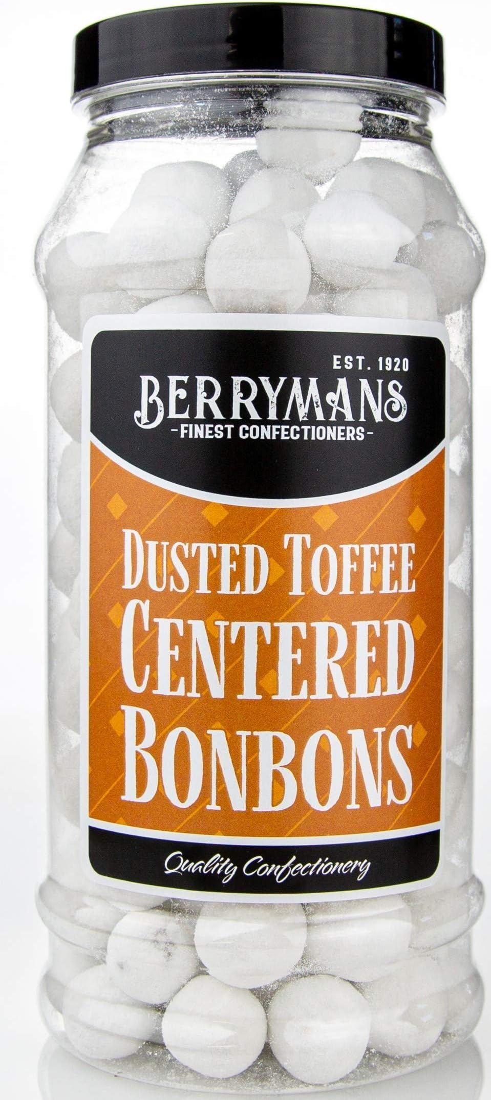 Original Dusted Toffee Centered BonBons Retro Sweets Gift Jar By Berrymans Sweet Shop (Bon Bons) - Classic Sweets, Traditional Taste.