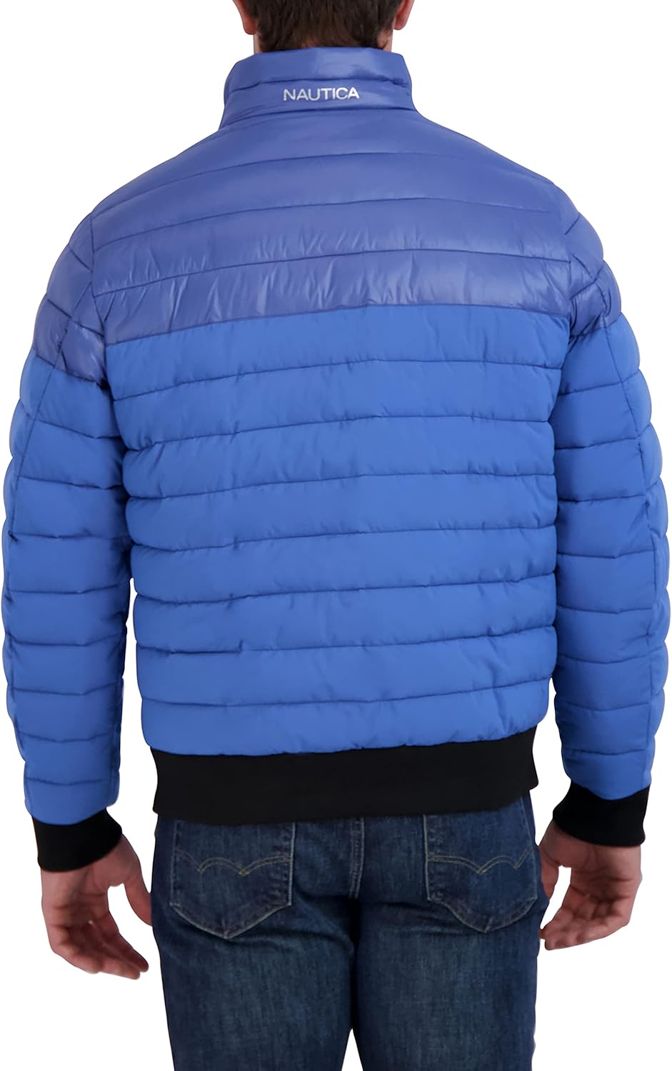 Nautica Men's Mixed Media Quilted Bomber Jacket Water Resistant Long Sleeve Zip Up Coat - Image 4