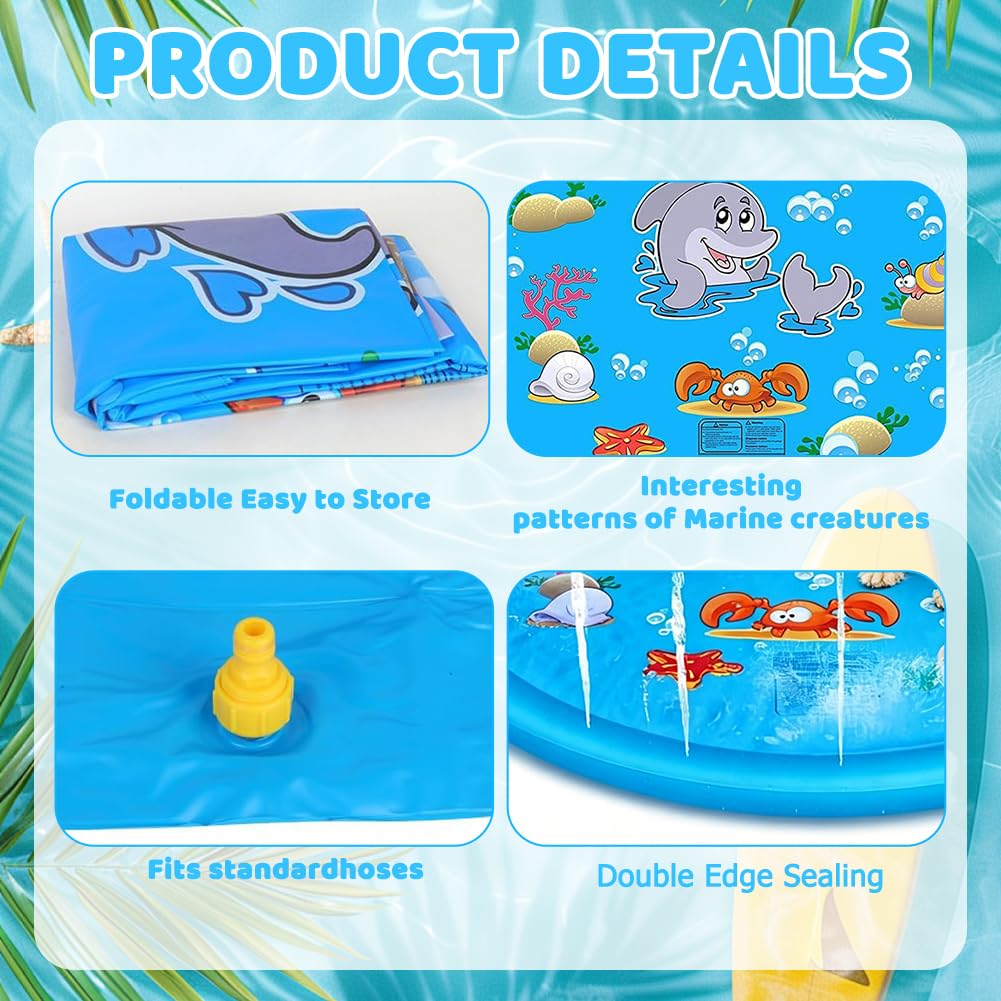 Splash pad Wasserspielzeug Kinder,100CM Spritzpad für Kinder und Hund, Spielmatte Splash mit Antirutschfunktion,Wasserspielmatte Sommer,Garten, Wasserspielzeug für Jungen und Mädchen,Hunde und Haustie