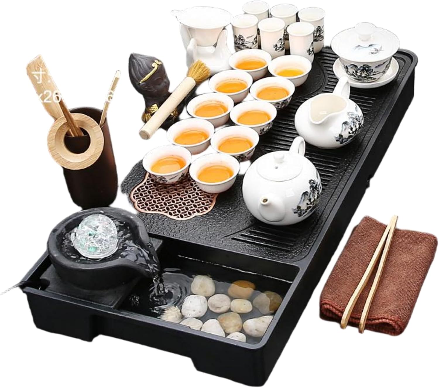 MOYEE 流水茶盘 Chinese Gongfu Tea Tray Purple Sands Ceramic TeaSet,紫砂茶具套装家用功夫茶壶盖碗茶杯办公高档小型茶海茶杯 A67