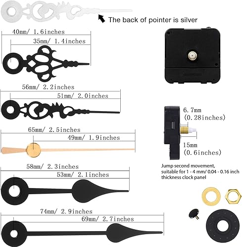 Miniatura 2 de Mecanismo de movimiento de reloj funciona con pilas piezas de reparación de bricolaje con 2 pares de manos cortas