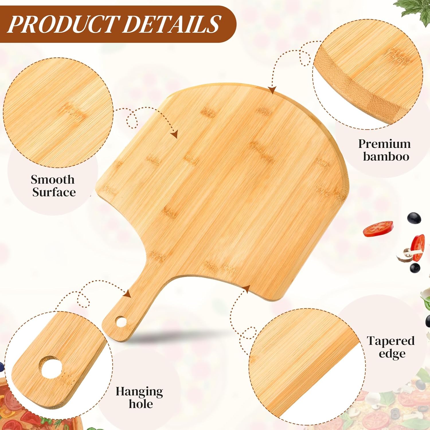 Gerrii 9 Pcs Wooden Pizza Peel 15.75 Inches Bamboo Pizza Peel Cutting Board pie Platters Paddle Spatula with Handle for Baking Oven Vegetables Fruits Cheese Board Homemade Kitchen Accessory