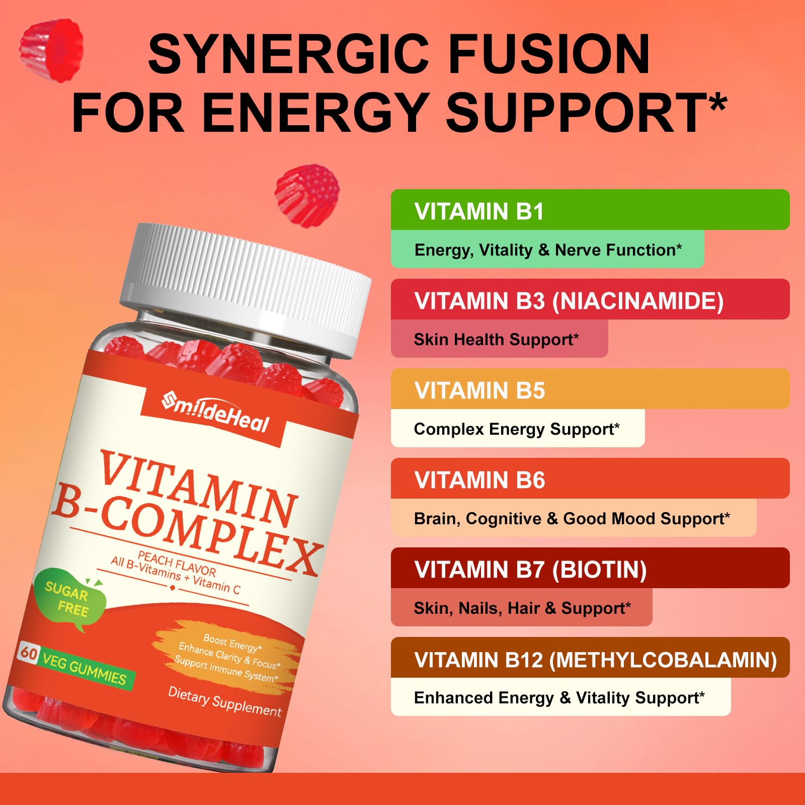 Vitamin B Complex Gummies for Women & Men - All B Complex & B12 - 60 Gummy — Amazon image 5