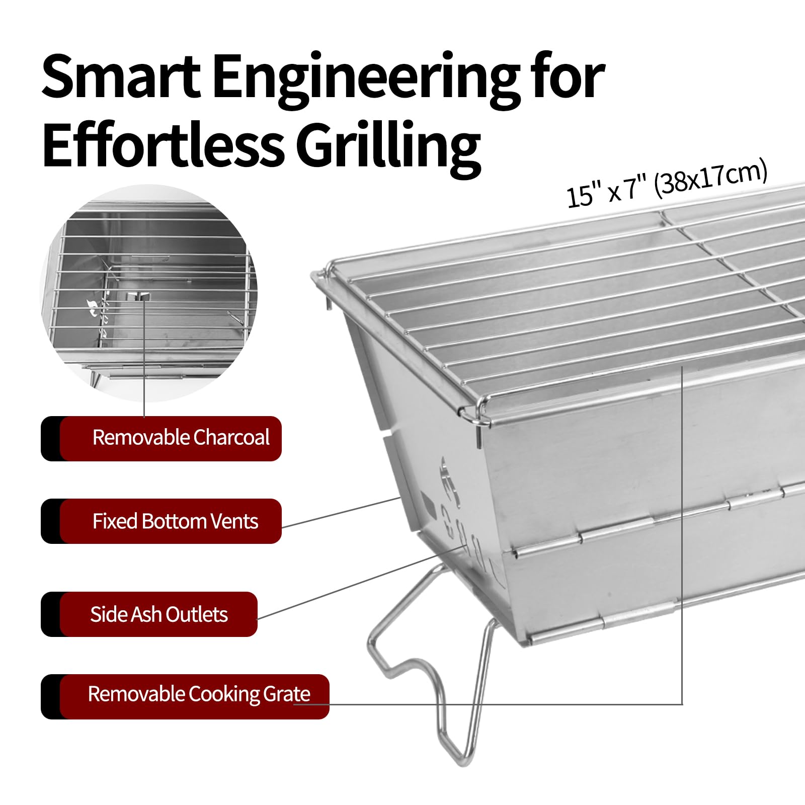 SOPHREPT Portable Charcoal Grill, Stainless Steel Barbecue Grill, Compact Folding Design, Resistant High Temperature, Easy To Clean