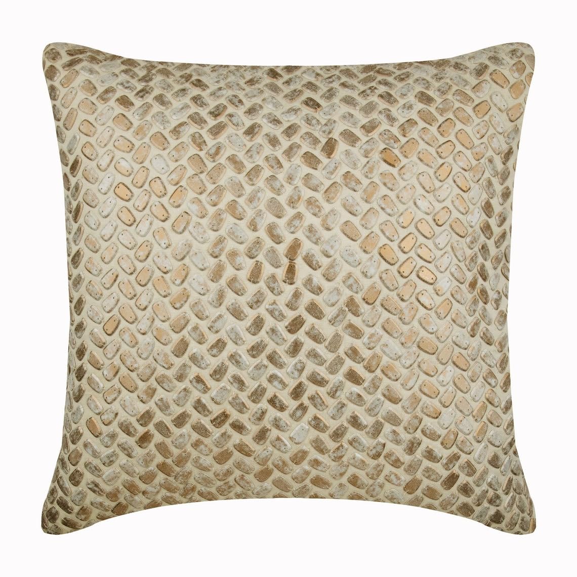 The HomeCentric Decorative Cushion Covers Pack of 2, 35x35 cm (14"x14") Ivory, Silk Throw Cushion Covers, Cushion Covers, Geometric Cushion Covers, Art Deco Cushion Covers - Cafe Latte
