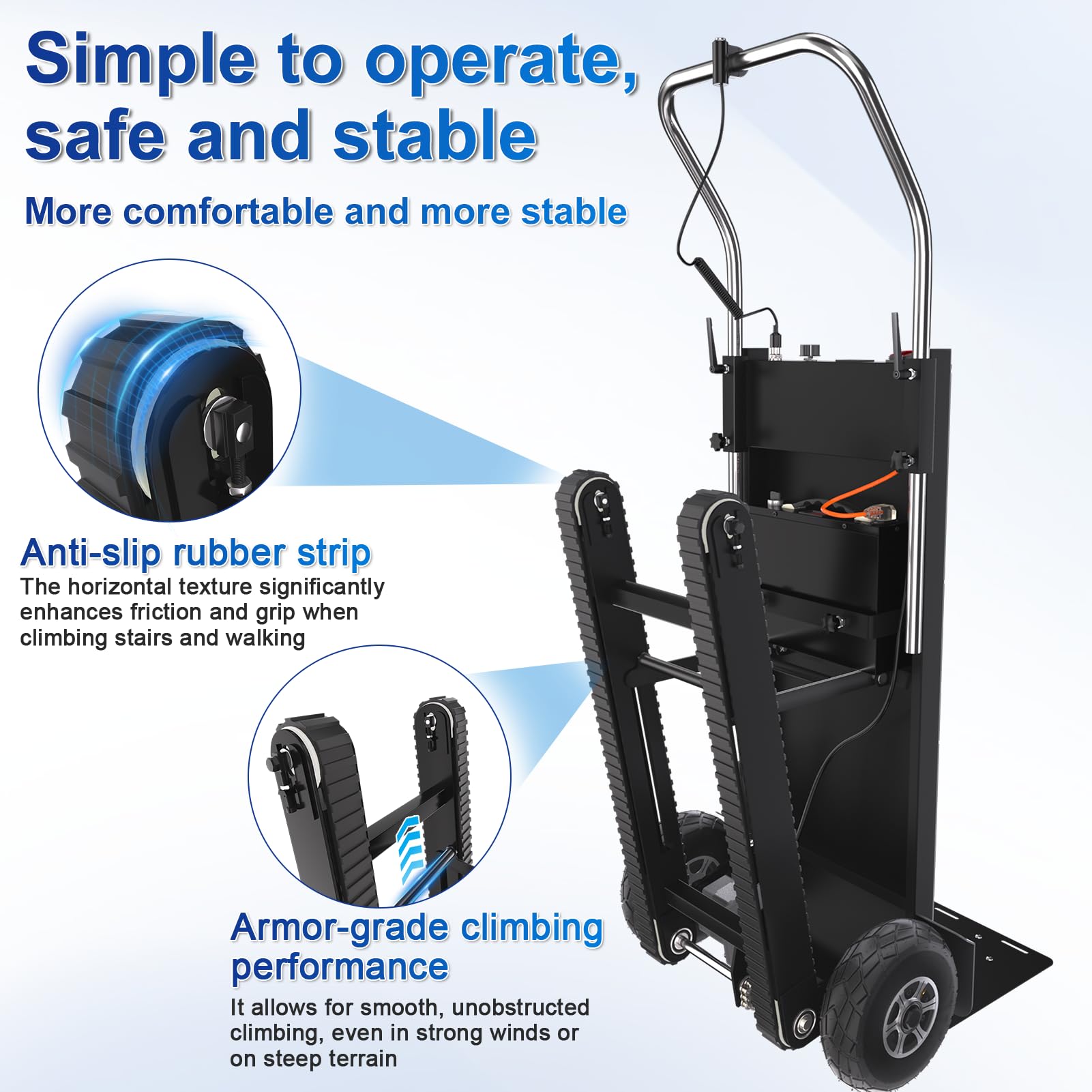 1200W Elektrischer Treppensteiger, Elektrische Sackkarre 500 Kg Tragkraft mit Bürstenloser Motor, Treppen & Abstiege BewäLtigen, Stair Climber mit Gummiketten für Möbeltransportieren Blau