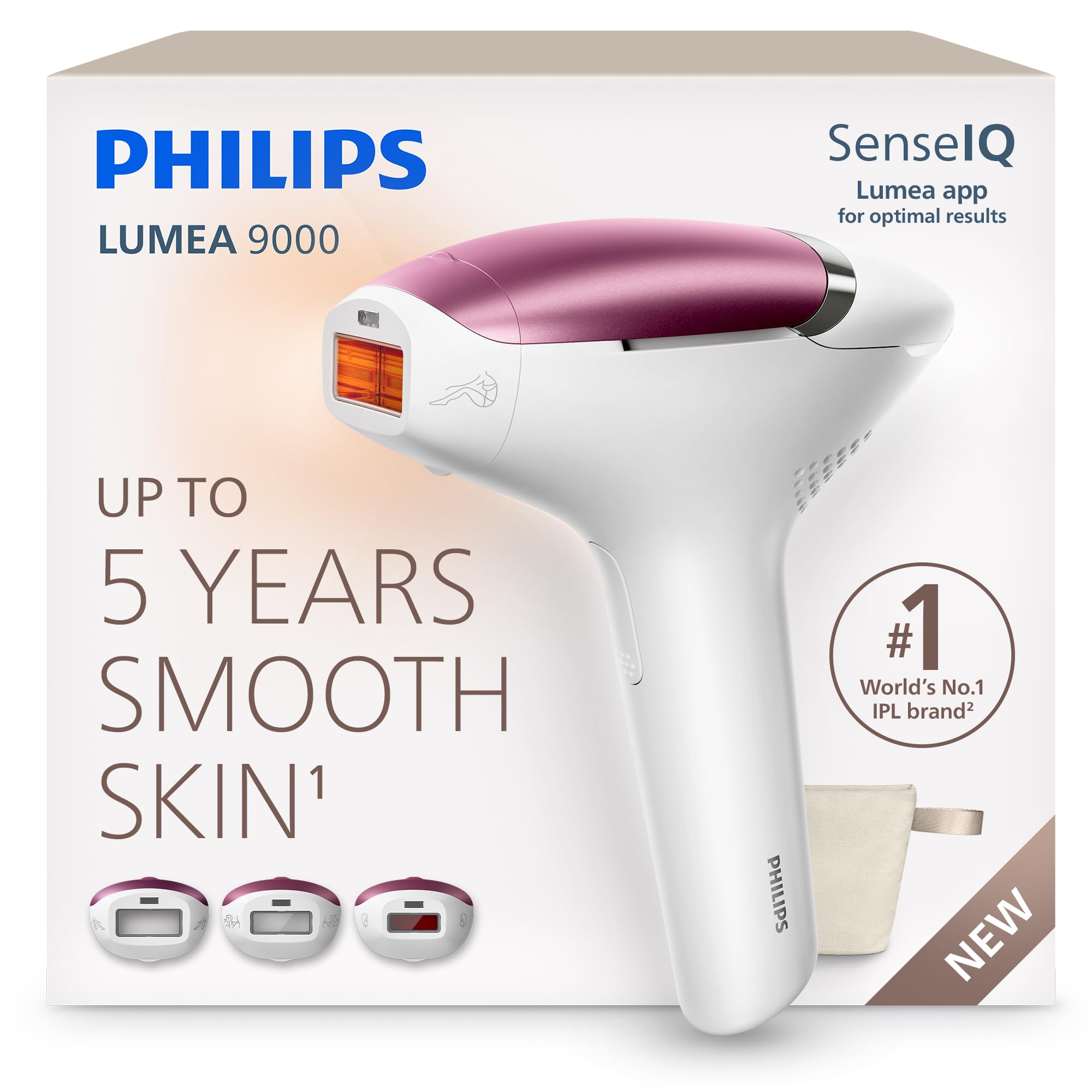 Philips Lumea 9000 IPL Hair Removal Device - Long-Lasting Salon-Like Laser Hair Removal Alternative, Easy Home Use, Medical Grade Safety, 3 Attachments for Body, Face & Sensitive Areas, BRI879/02