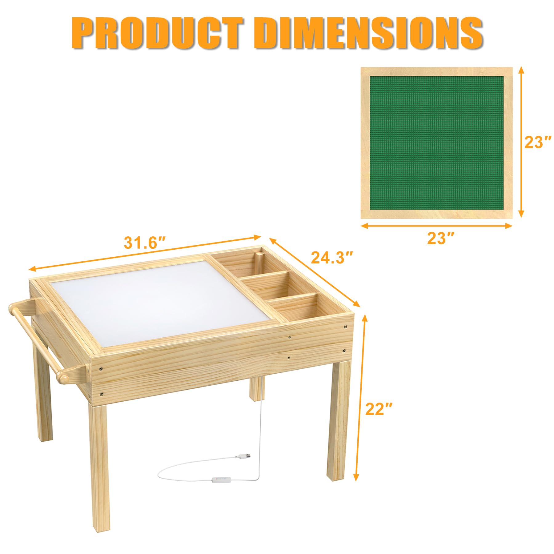 GDLF Tavolo luminoso per bambini, 3 in 1, tavolo per attività per bambini, con contenitore, sensore a LED, mattone da costruzione e postazione artistica, con supporto per rotolo di carta, per bambini