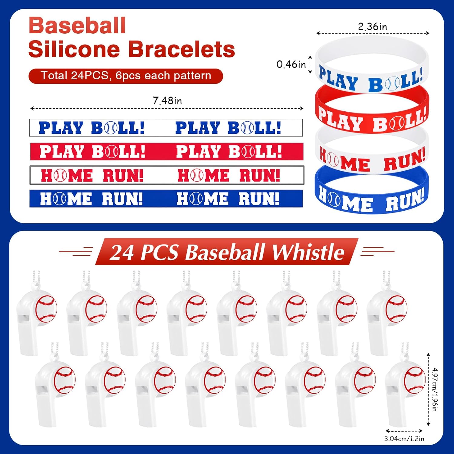 Aoriher 194 Pcs Baseball Party Favors Set - Silicone Bracelet, Car Keychain, Whistle for Girls & Boys Birthday Gifts - Sport Themed Party Supplies - Image 4