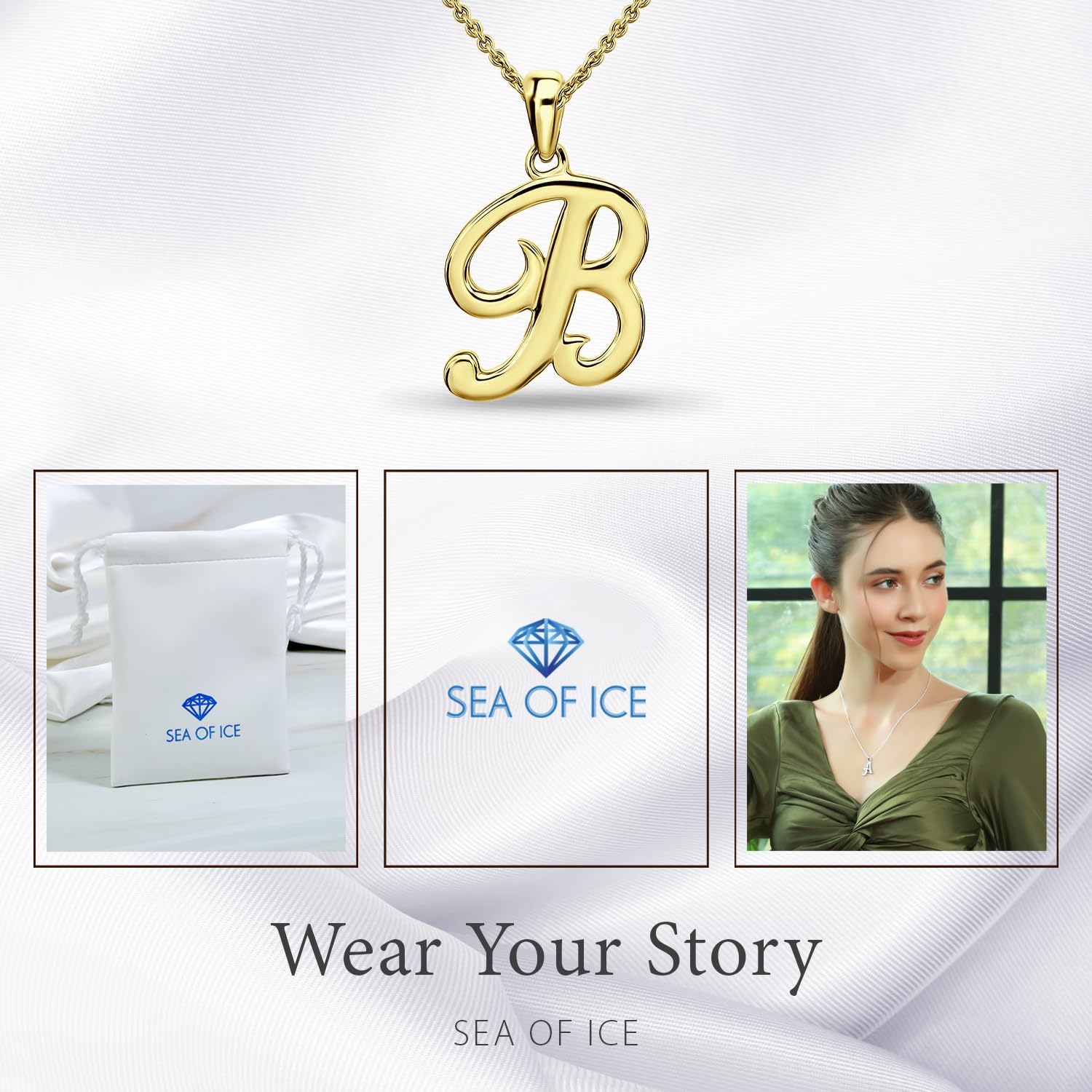 SEA OF ICE Letter Initial Necklace, Alphabet Letter Pendant Necklace, Sterling Silver, Gold, Rose Gold Necklace for Women, Elegant Initial Necklaces, Personalized Custom Women's Necklaces - Image 6