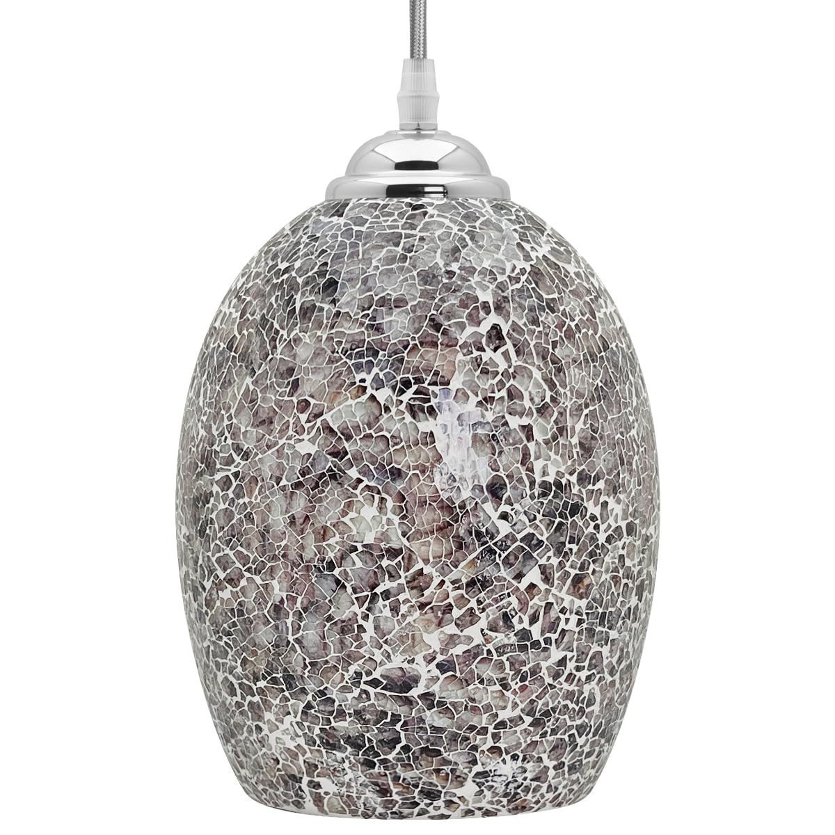 Crackle Glass Pendant Light Grey Retro Flatten Globe Mosaic Ceiling Lamp Shade Hanging K425
