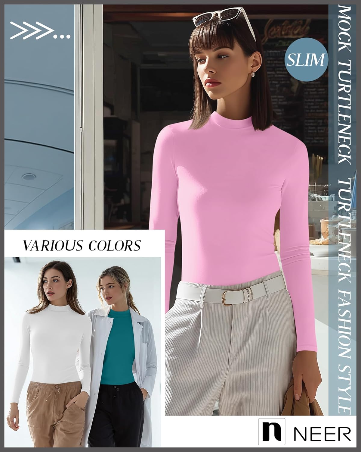 Neer 3 Pack Women's Underscrubs Long Sleeve Shirts Mock Turtleneck Slim Fit Scrub Top Basic Tee Undershirt for Nurse - Image 4