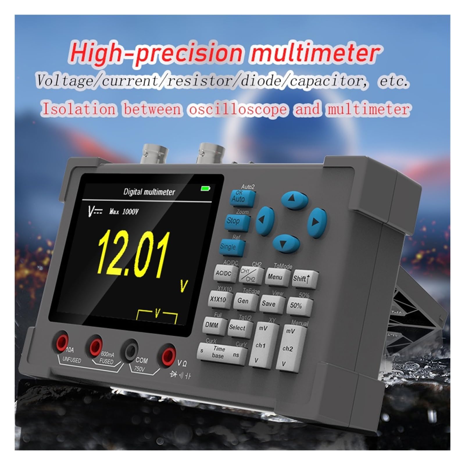 Osciloscopio, Osciloscopio Digital 3 en 1, multímetro, generador de señal, doble canal, ancho banda 120Mhz, frecuencia muestreo 250MSa/s, osciloscopio portátil