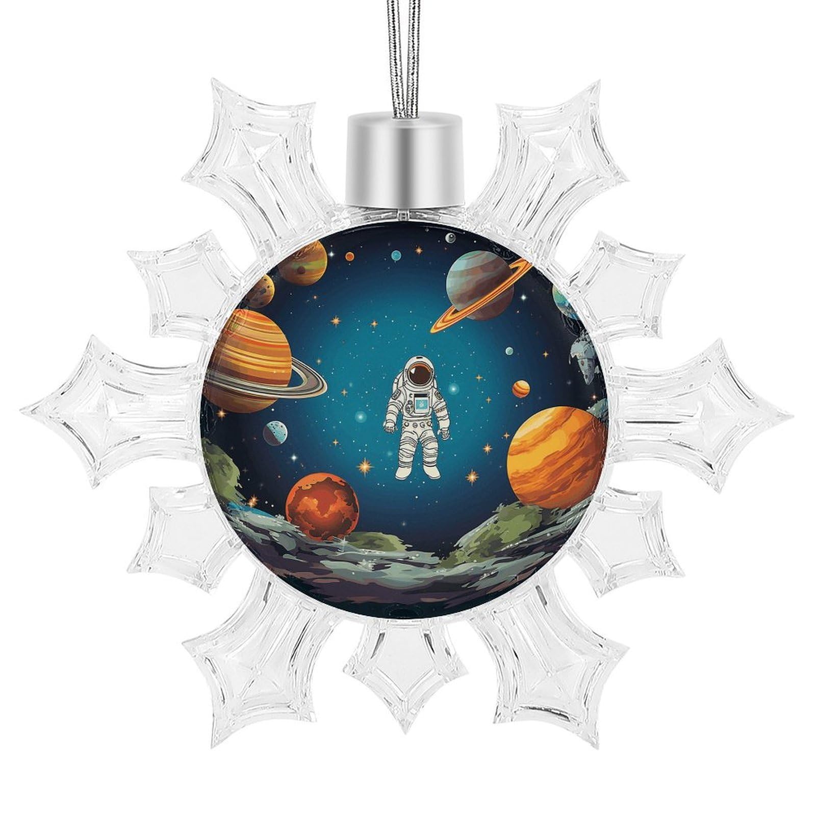 Outer Space Rocket Astronaut Snowflake Decorations, Winter Snowflake Ornaments Christmas Party Decorations Christmas Tree Decorations for Xmas Tree Winter New Year Party Supplies