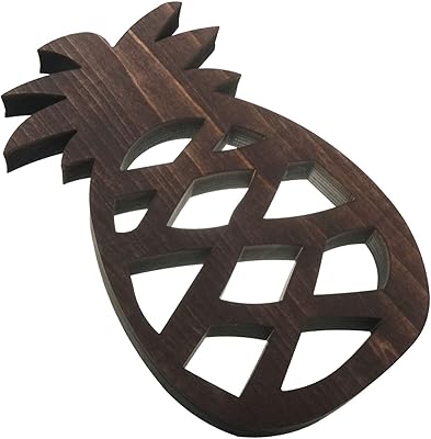 (アンドラキ) AndLaki 鍋敷き おしゃれ 木製 木 パイナップル 国産天然ひのき 日本製 (ダークブラウン, 大)