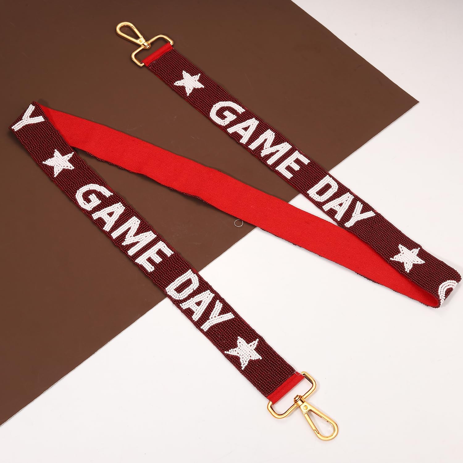 NVENF Beaded Purse Strap Replacement Burgundy White Game Day Football Purse Strap Crossbody Bag Straps Game Day Outfits Football Accessories (Burgundy White)