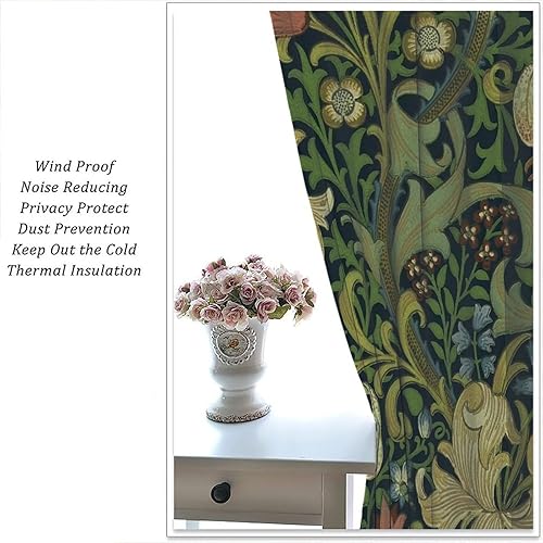 Miniatura 105 de Retro 70s Floral Blackout Window Curtains, Watercolor Flower Plant Rustic Modern Style Pattern Window Drapes, for Bedroom Living Room 42x45in 2