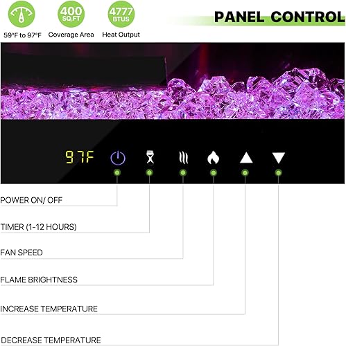 Miniatura 5 de Magshion Chimenea eléctrica de montaje en pared de 60 pulgadas y 1400 W con control remoto, calentador eléctrico empotrado en pared para dormitorio