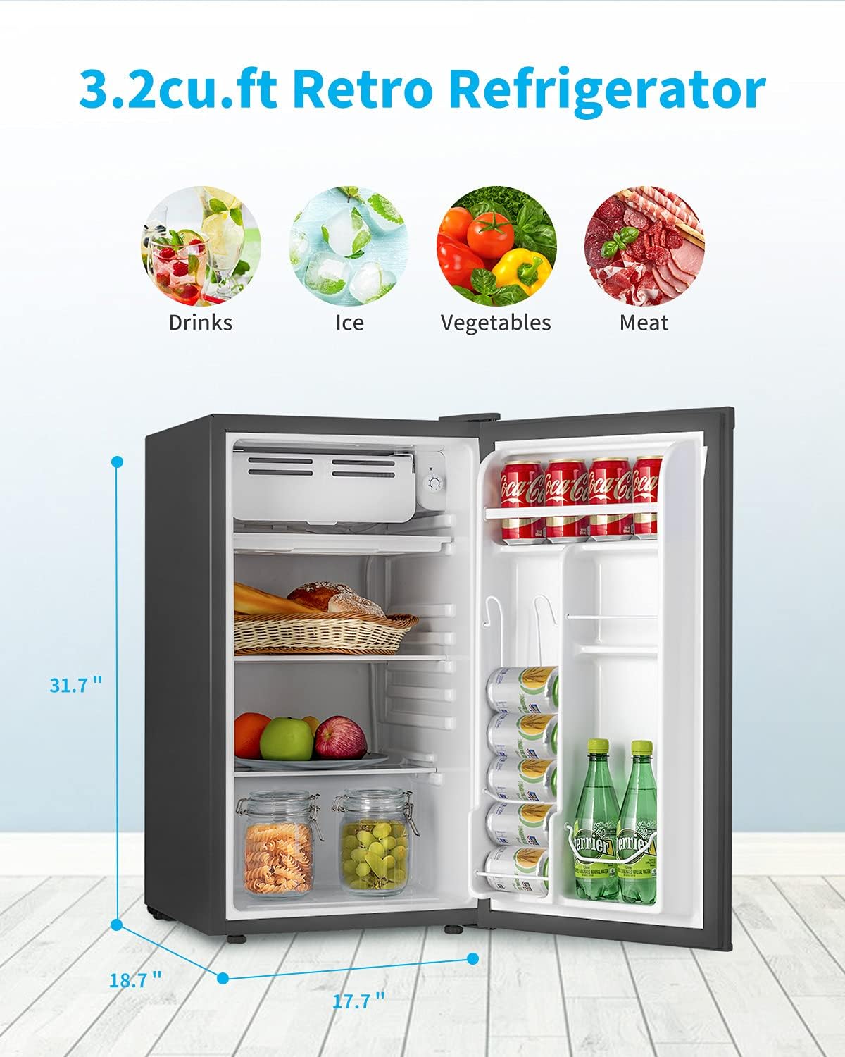 Compact Refrigerator Mini Refrigerator Small Drink Food Storage Machine for Dorm, Garage, Camper, Basement or Office, Single Door Mini Fridge, 3.2 Cu.Ft (Black)
