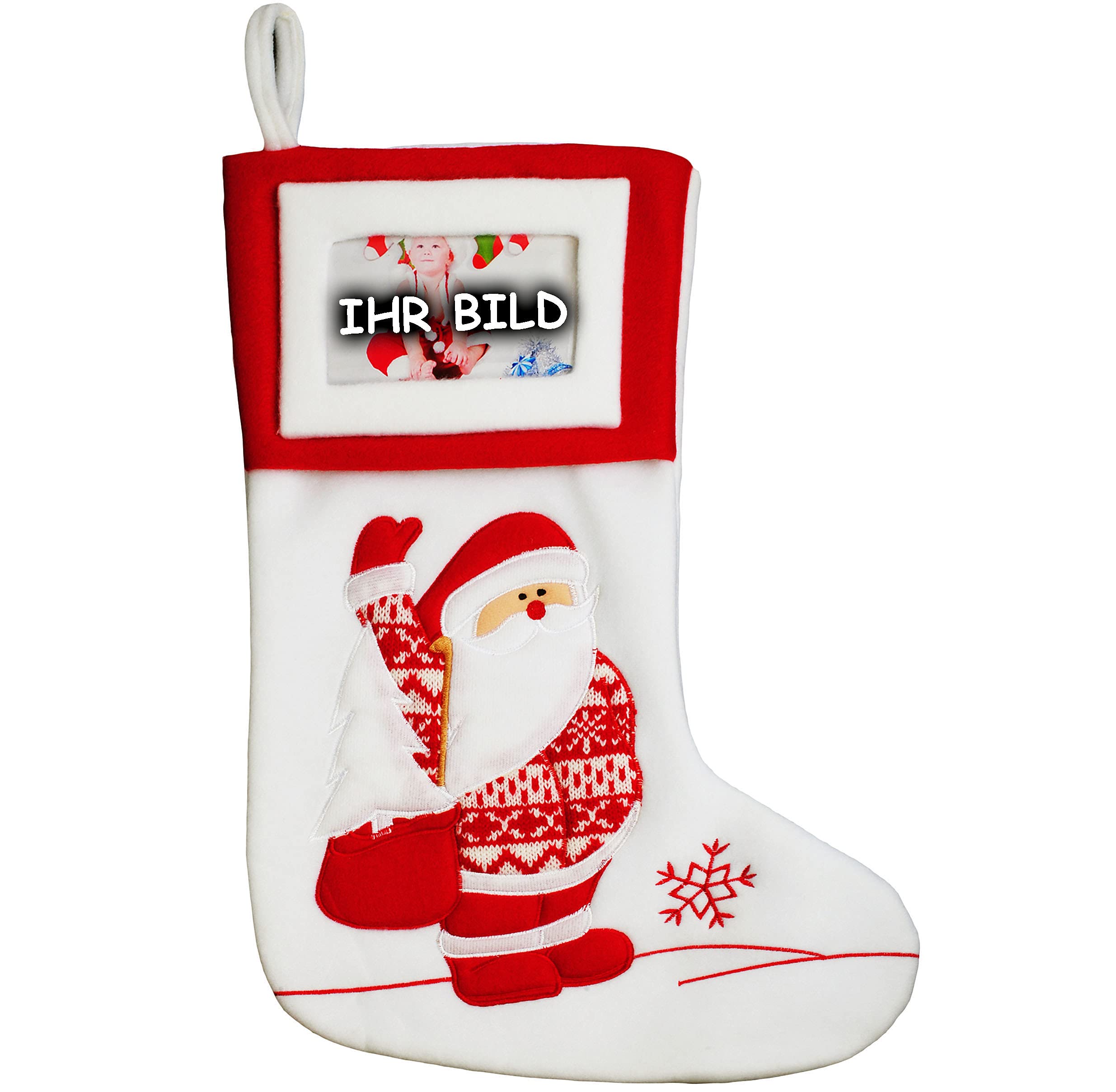 alles-meine.de GmbH 4 Stück 3-D Effekt XL - Weihnachtssocken & Filzstrümpfe - 3-D Effekt - mit austauschbaren Foto - Weihnachtsmotive - 46 cm - Nikolausstiefel - Nikolaus..