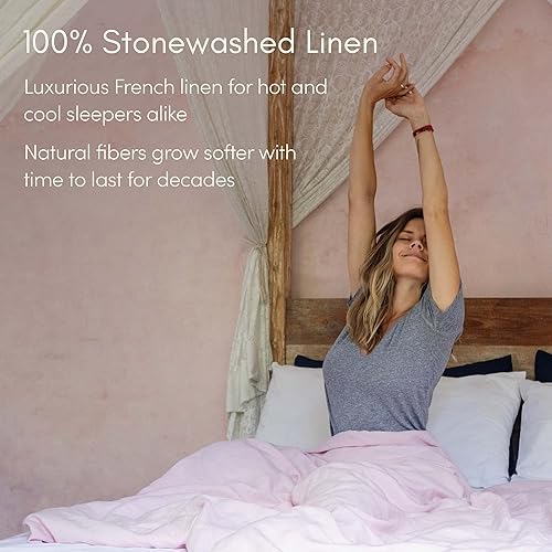 Miniatura 2 de Baloo Funda de edredón 100% lino francés para manta con peso (rosa rubor - 42 x 72 pulgadas - tamaño manta)  Fresca, suave y duradera  Lino europeo