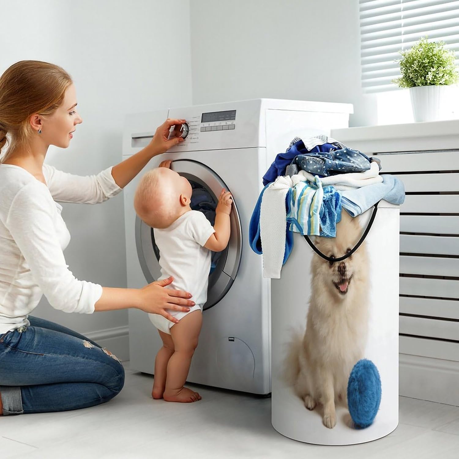 Ivory Poms Laundry Hamper Portable Lightweight Clothes Hampers Fashion Dirty Laundry Storage Basket Large Capacity Foldable Clothes Baskets for Bathroom Bedroom