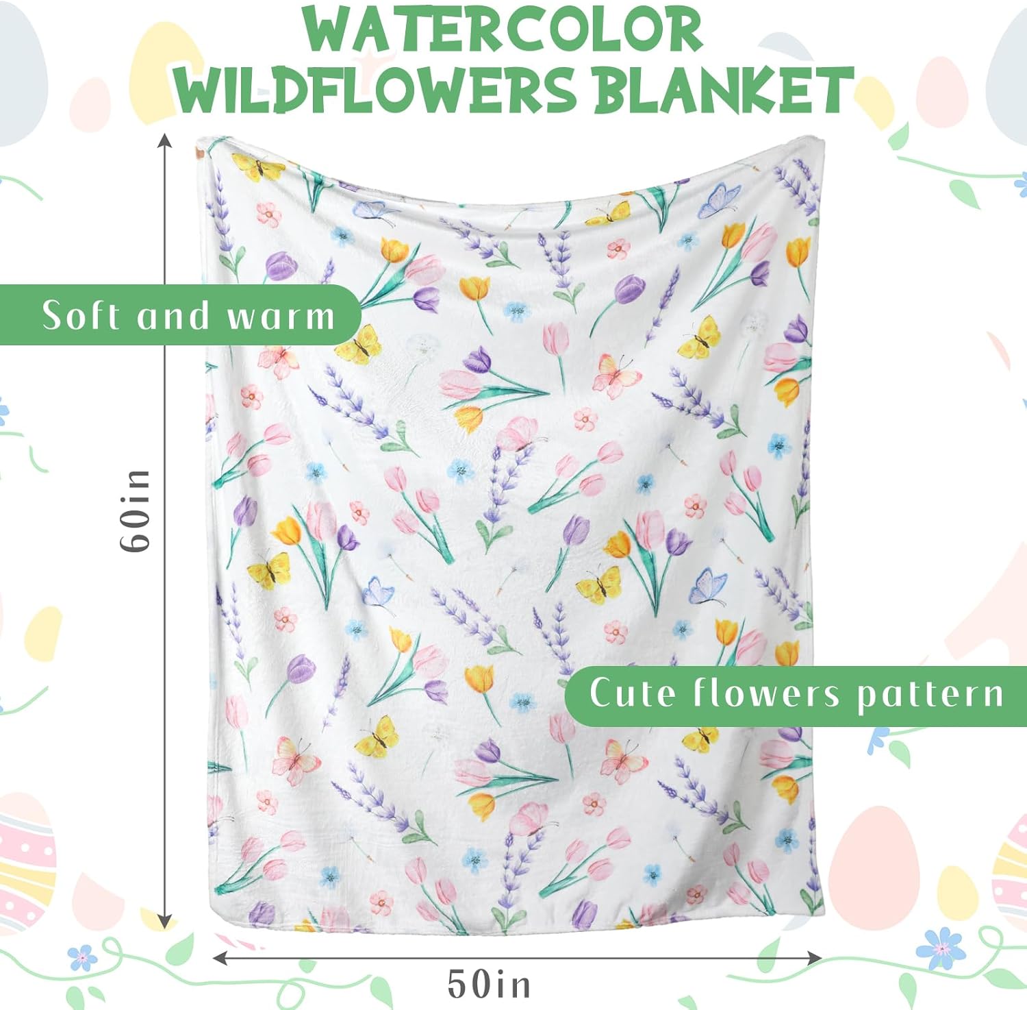 Spring Tulips Flowers Throw Blanket 50"x60" Soft Warm Plush Flannel Easter Floral Blanket Summer Couch Decor for Living Room Bedroom Bed, Romantic Gift for Mom Wife Girlfriend