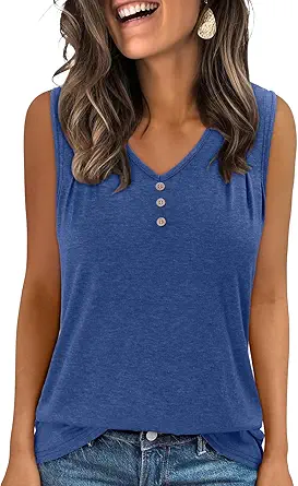 KISSMODA Tank Tops for Women Summer Casual Sleeveless Shirts Dressy Trendy V Neck Tunics Loose Notched Blouses S-3XL