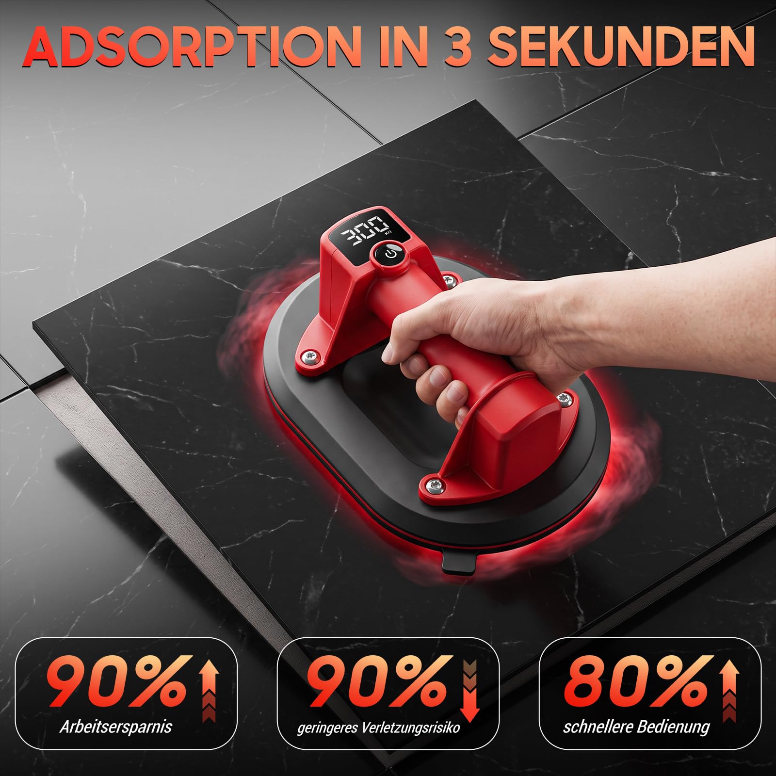 Akku Saugheber, 300KG Vakuum Plattenheber mit LCD-Display