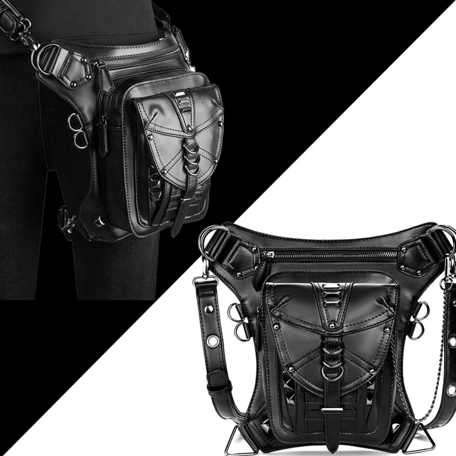 Bolsa de Pierna Riñonera for Mujer, Estilo Steampunk, de Piel sintética, Tipo Bandolera, for Motocicleta