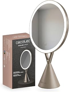 Cecotec Cosmetic Mirror FaceCare Mirror, Rechargeable, LED Lighting with 3 Steps, Touch Button, Adjustable Angle, 10 x Magnification Connection, 1000mAh Battery, USB-C, for Makeup and Eyebrow