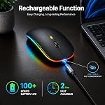 Souris sans fil GLOBAL TECH LED, souris silencieuse rechargeable slim à double mode (BT & 2,4G), souris optique sans fil portable avec récepteur USB pour portable, PC, ordinateur, iPad, tablettes, MacBook (Noir)