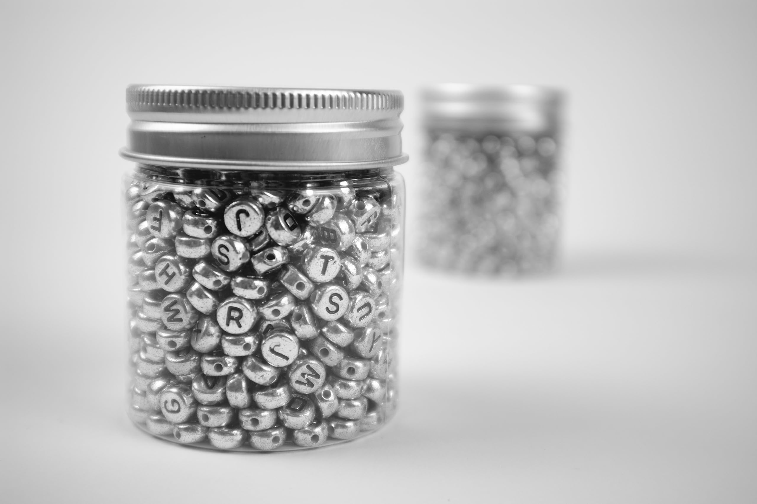 1200 Silver Letter Round Beads with Elastic Thread - Assorted Alphabet Beads for Jewelry Making, Crafts, DIY Projects