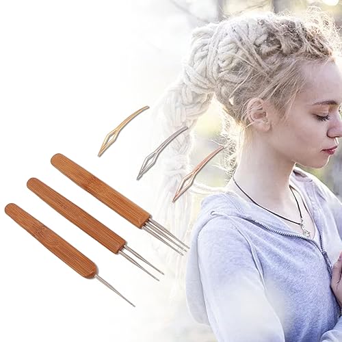 Miniatura 2 de Herramienta de rastas, 6 piezas, juego de ganchos de ganchillo para rastas de pelo de madera de aleación, aguja de tejer para trenza, bricolaje y