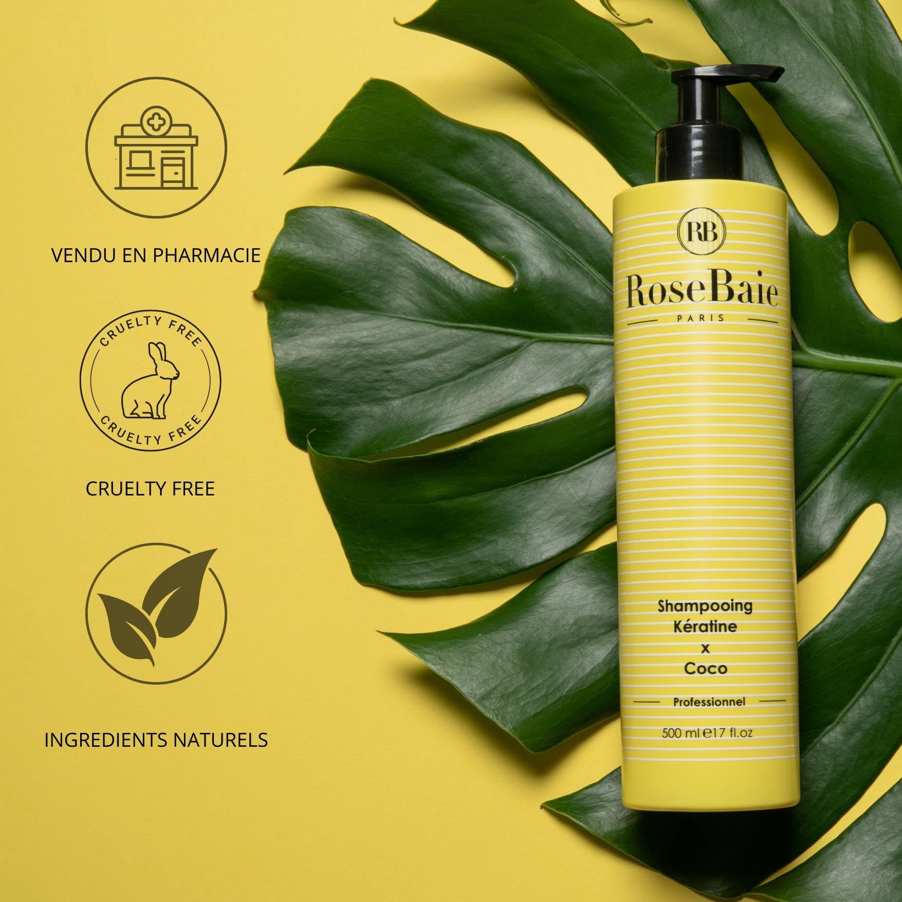 ROSEBAIE | Sérum Coco et Kératine | Nutrition et Hydratation | Cheveux abîmés et secs | Shampoing 500ml Masque 500ml Sérum 100ml