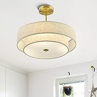 Vista 8 de VONLUCE Modern Chandeliers, 18" Drum Chandeliers with 2-Layer Fabric Shade, 4-Light Pendant Light Fixture with E26 Bases, Light Fixture for Dining