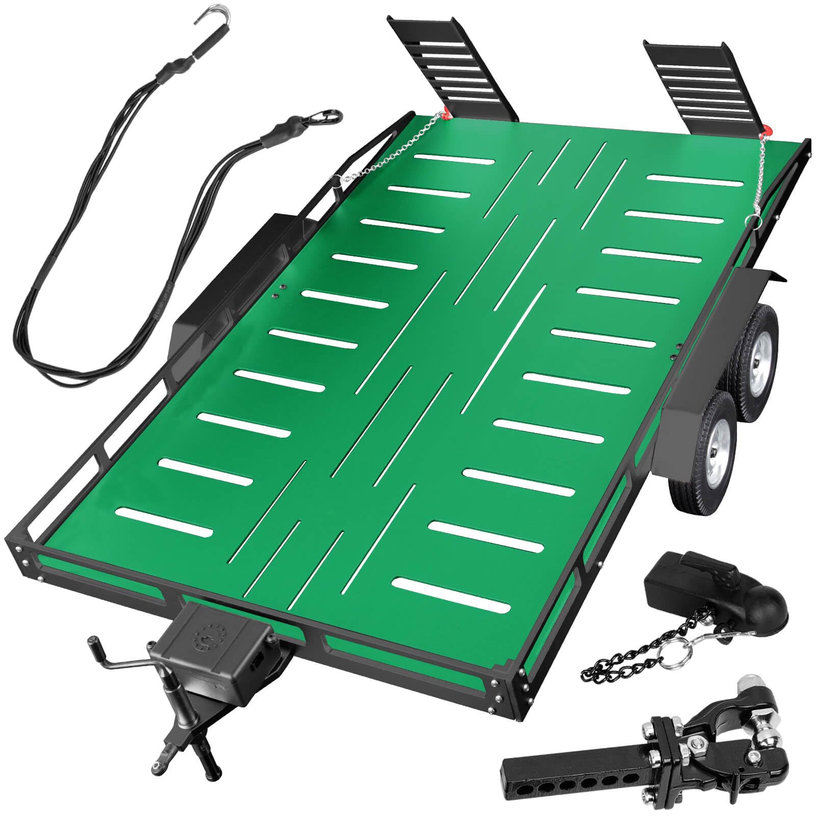 RC Trailer Upgrades Part for 1/8 1/10 RC Crawler TRX4 TRX6 Red cat Scout II Gen8 Tam iya Scx10 II D90 Wraith,Aluminum RC Trailer with Hook Coupler & Receiver,Green