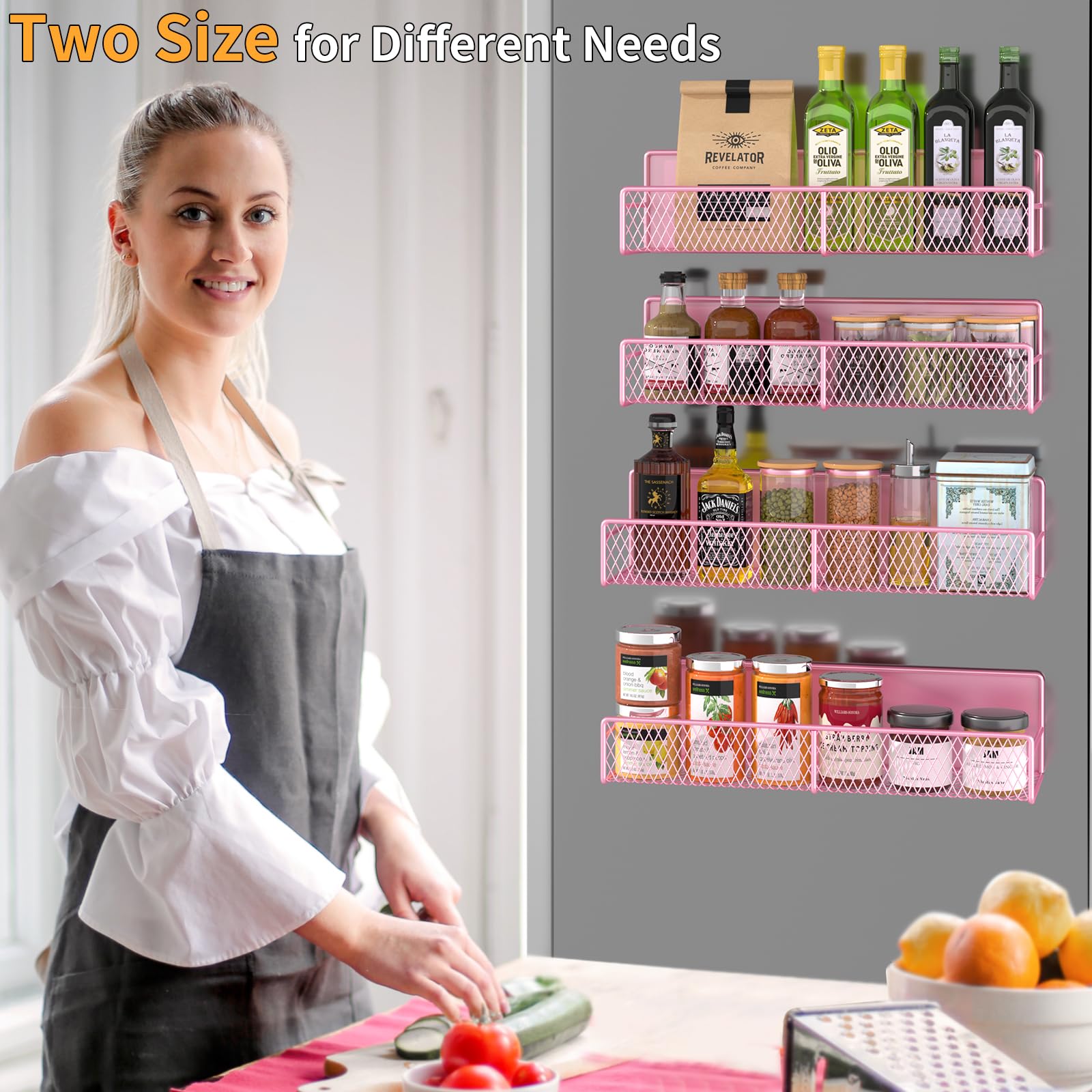 4-teiliges Magnetisches Gewürzregal Für Kühlschrank – Starke Magnete, Rosa, Keine Montage Nötig | Küchen-Organizer Für Gewürze