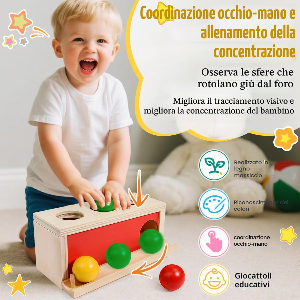 Scatola di Permanenza per Oggetti,Scatola a Goccia Permanenza Palla,Giochi Montessori in Legno per Bambini,Giocattoli Colorati per Cassetti in Legno per Neonati Bambini Piccoli