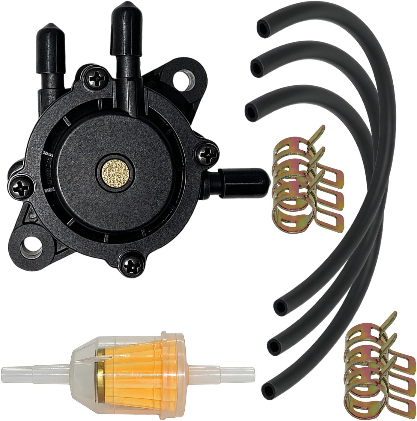 Fuel Pump with Filter and Oil Hose Compatible with Ko-ler 17HP-25HP B&S J&D Kawa-saki Ya-ma-ha Golf Cart Lawn Mower C&Cadet Mikuni Fuel Pump 808492 808656