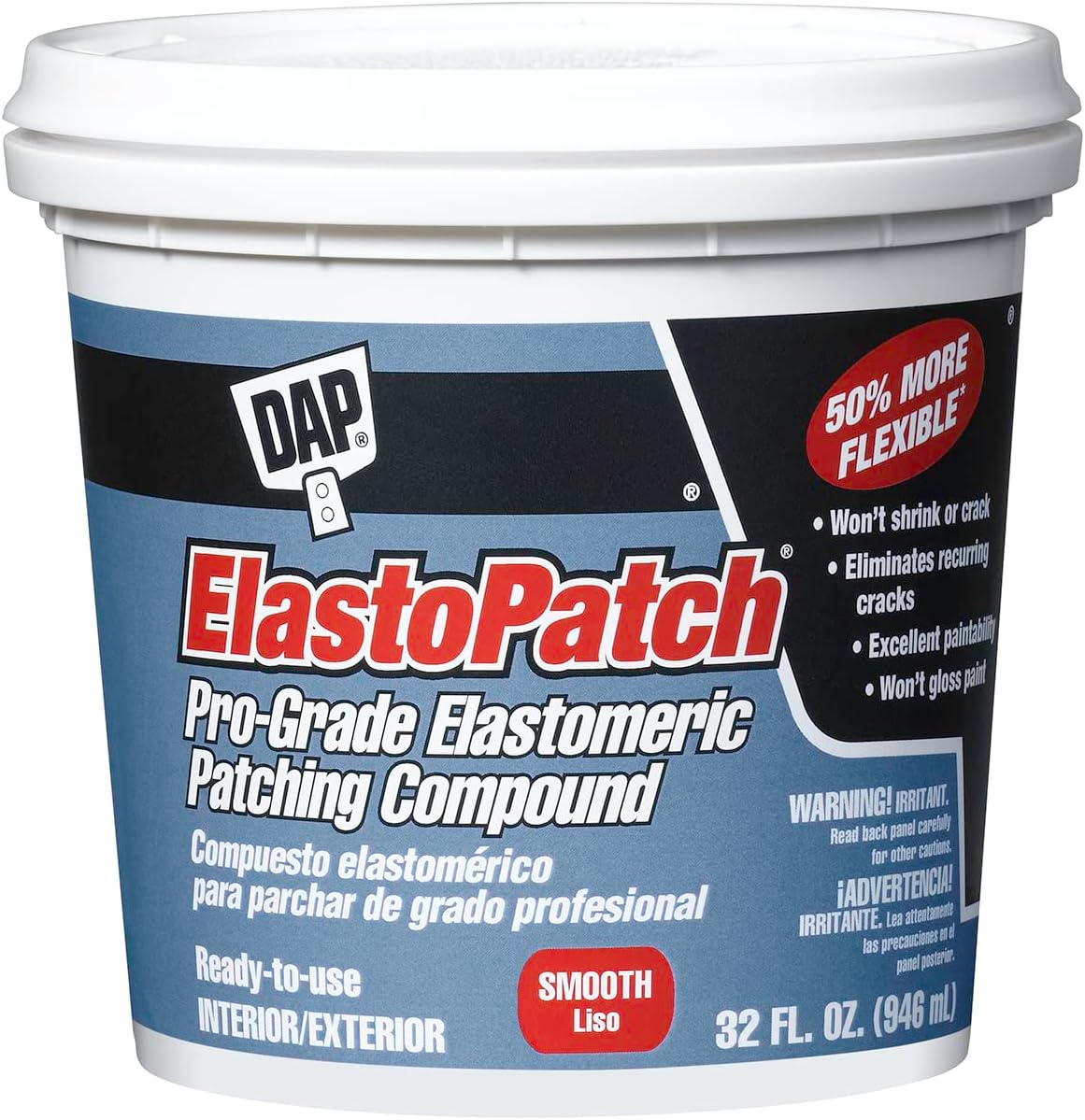 DAP ElastoPatch Smooth Flexible Patching Compound, White, 32 Oz (7079812278)