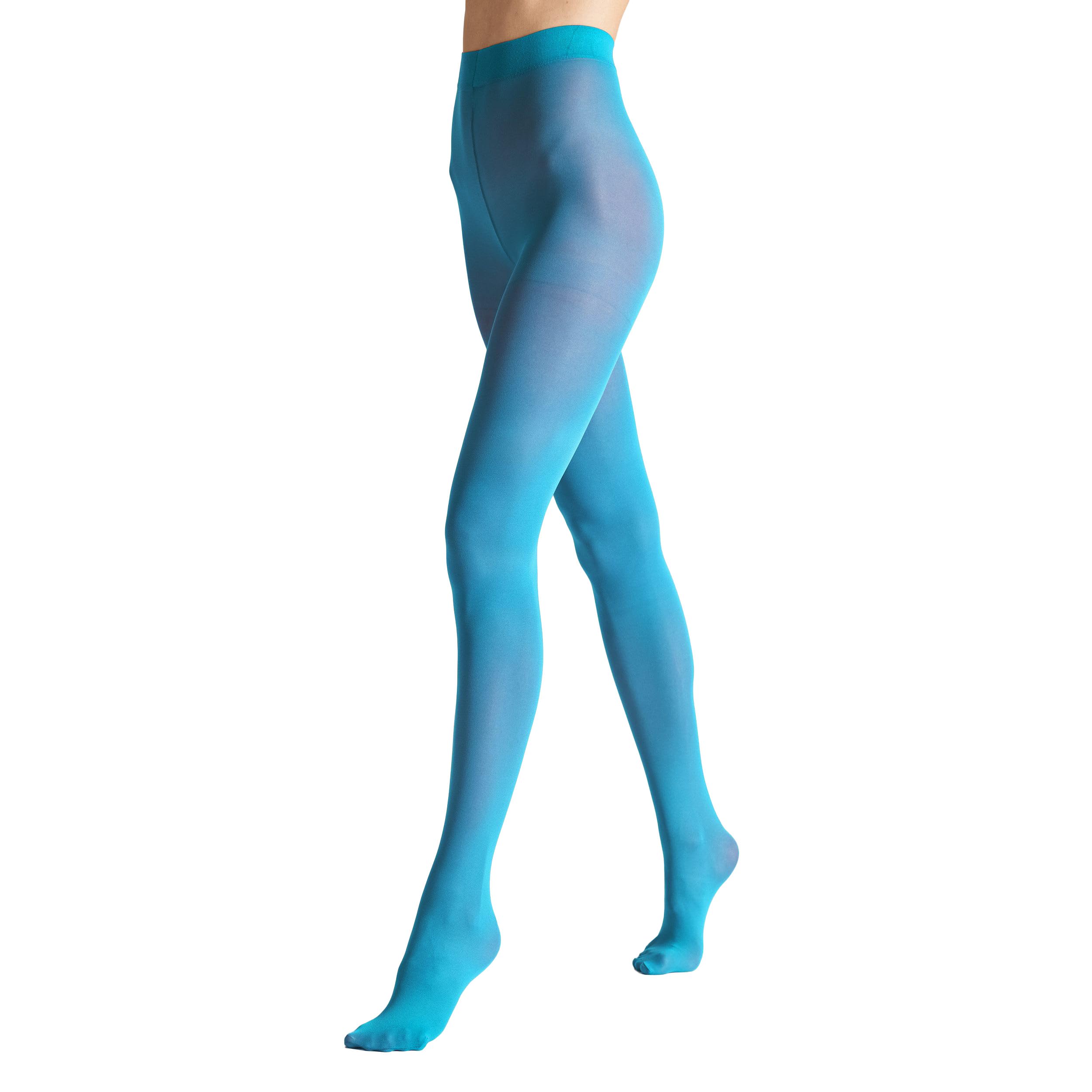Veneziana Nuova Women's Turquoise Satinelle 40 Denier Colourful Tights For Microfibre, Matte Opaque, Xl